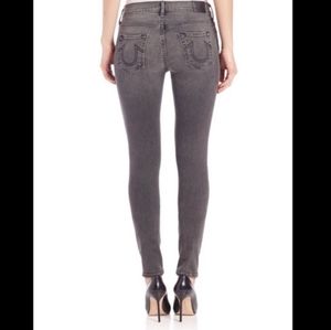 True Religion Mid Rise Super Skinny Halle Gray Subtle Acid Wash Back Patch Jeans